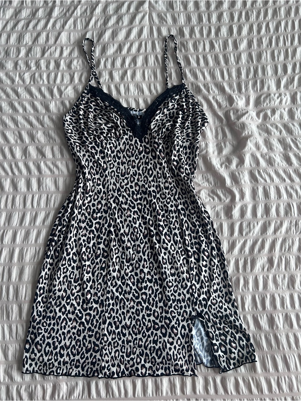 George Leopard Print w/ Lace Slip Mini Dress (S)